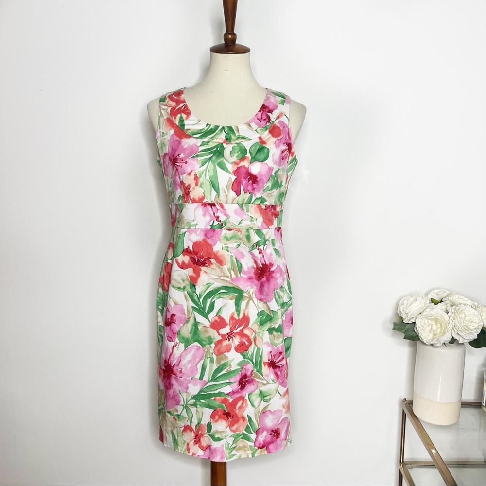 Jones New York floral shift dress pink green size 8P